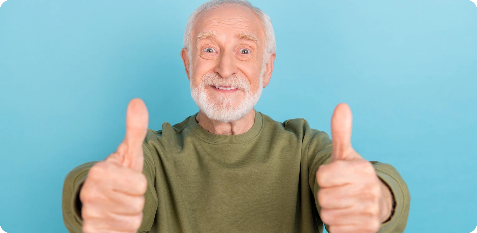 Elder Man Thumbs up Blue Background [header]