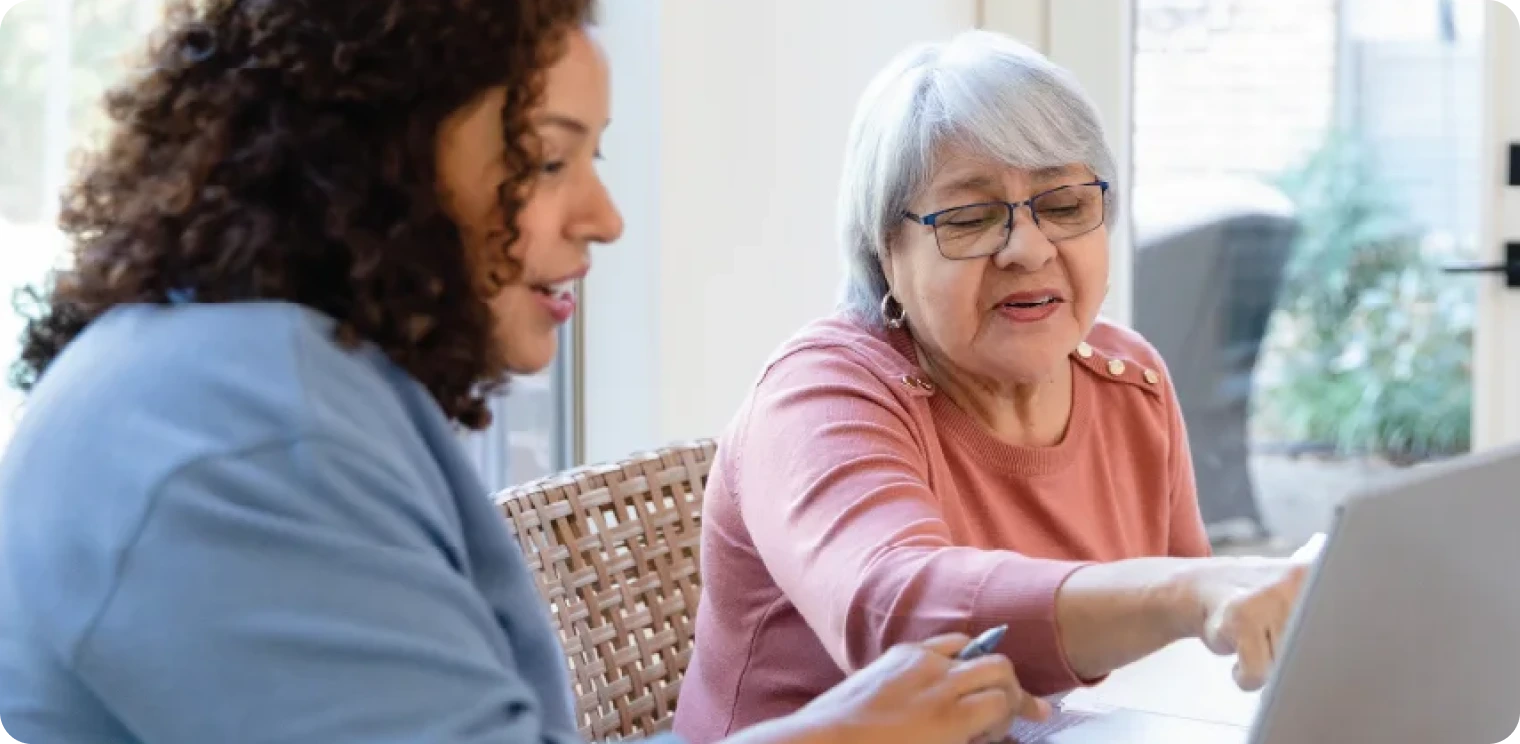 Older Woman With Carer Computer [header]